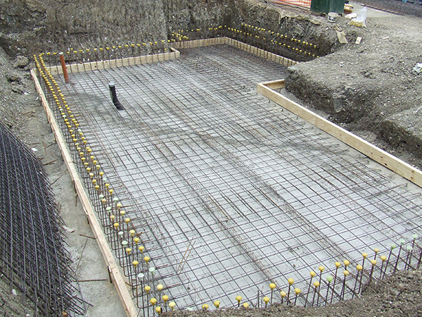 Steel work in place for concrete foundation slab